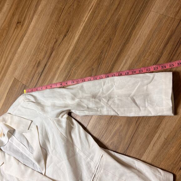 Michael Kors Relaxed Long White Linen Blazer Ruched 3/4 Sleeves Size XL - Picture 5 of 7